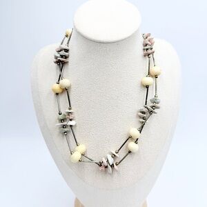 Vintage Natural Stone Chip & Cream Bead Long Necklace